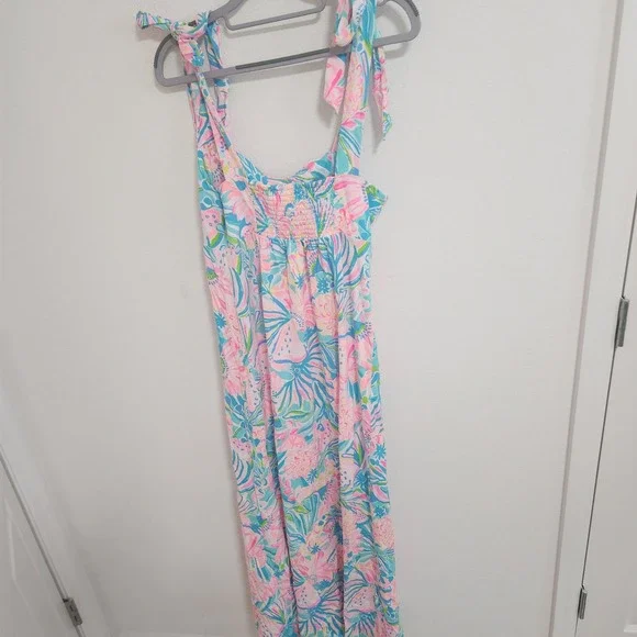 Lilly Pulitzer Maxi Dress Tie Strap Sleeveless Pink Blue Floral Women's M - Picture 5 of 7